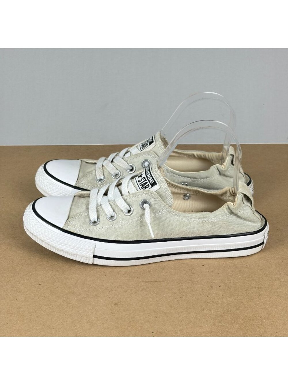 Converse Shoreline Canvas Elastic Heel Sneakers Womens 8 Gray/Tan Slip On